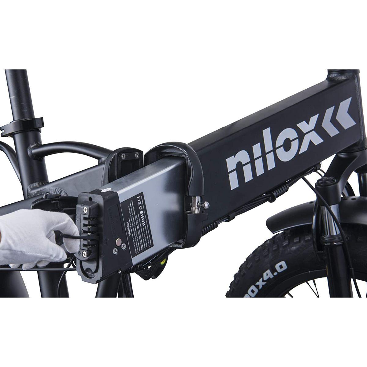 Nilox, E-Bike J4, Bici Elettrica con Pedalata Assistita, Motore Brushless High Speed da 36 V, 250 W e Batteria Removibile LG da 36 V, 8 Ah, Gomme Fat da 20" e Doppio Freno a Disco