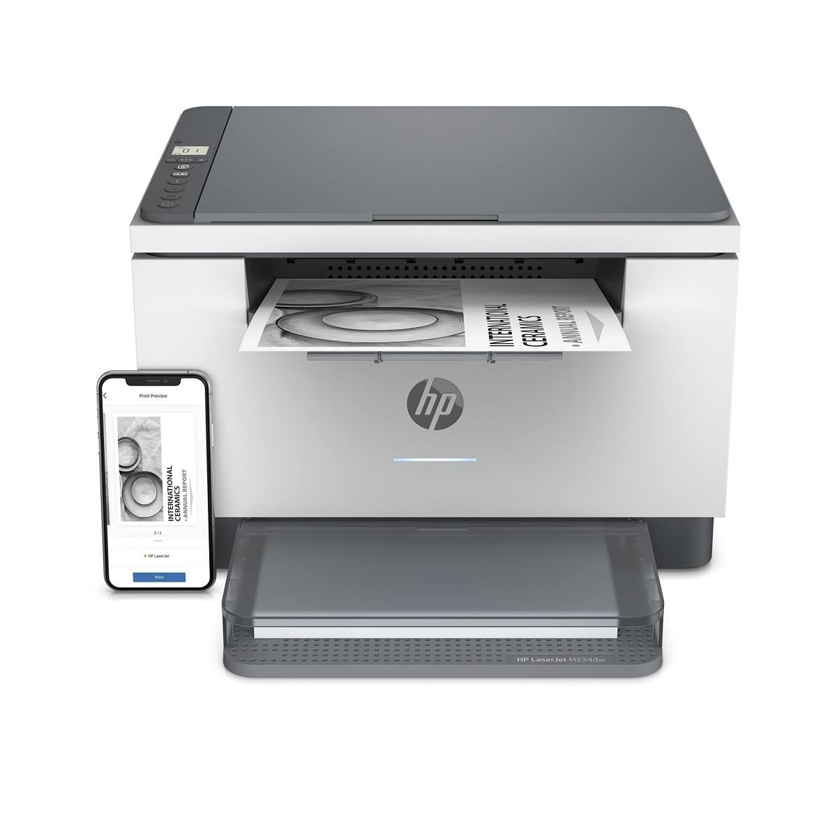 HP LaserJet M234dw 6GW99F, Stampante a Singola Funzione A4, Stampa Fronte e Retro Automatica in b/n, 29 ppm, USB, Wi-Fi, Ethernet, HP Smart, No Fax, No ADF, Schermo LCD a icone, Gr