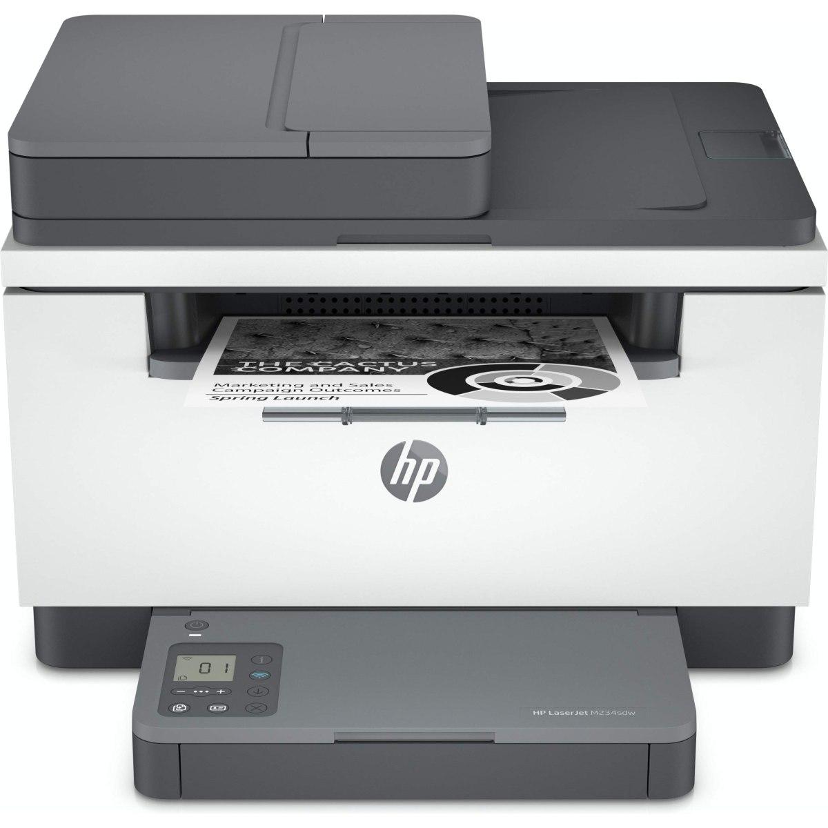 HP LaserJet M234sdw 6GX01F, Stampante Multifunzione A4, Stampa Fronte e Retro Automatica in b/n, 29 ppm, WiFi, Ethernet, USB, ADF, HP Smart, No Fax, Schermo LCD a icone, Grigia