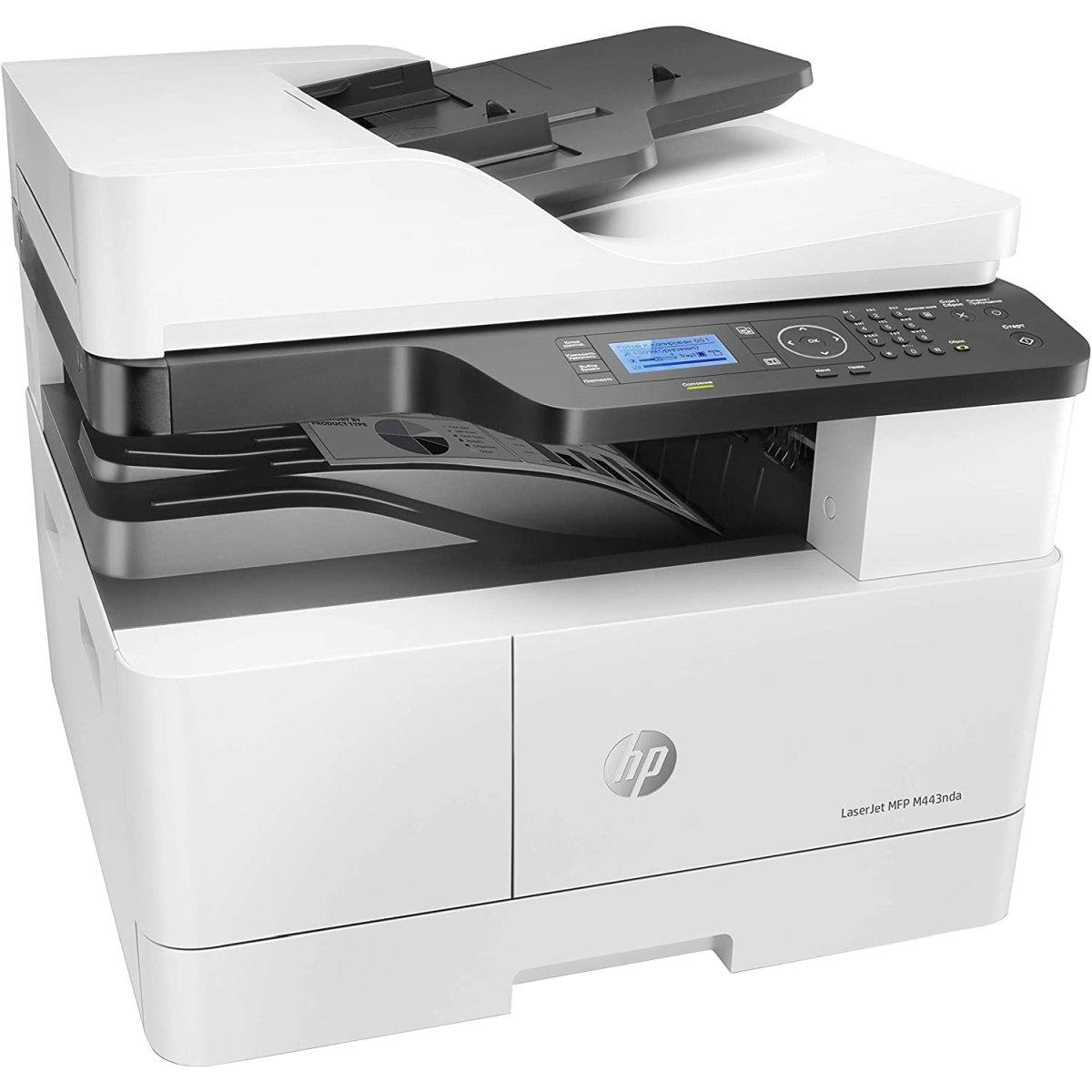 HP LaserJet M443nda 8AF72A, Stampante Multifunzione A4, Stampa Fronte e Retro Automatica in b/n, 13 ppm, USB, Gigabit Ethernet, HP Smart, Scanner piano A3, Display Touch a colori d