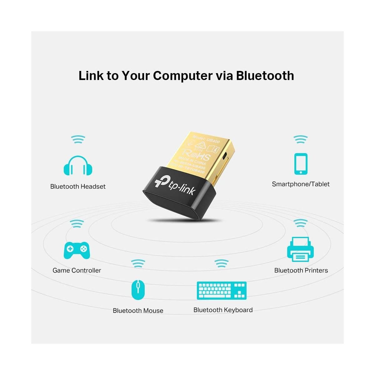 TP-Link UB400 Adattatore Bluetooth USB 2.0 Dongle Bluetooth 4.0 Wireless, Portata 10 m, Compatibile con Windows 10 / 8.1 / 8 / 7 / XP Bluetooth USB 4.0