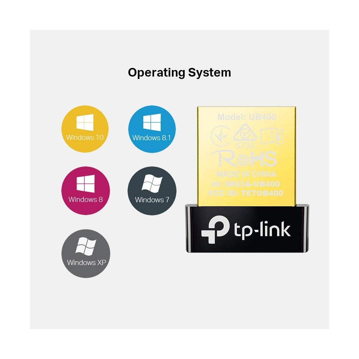 TP-Link UB400 Adattatore Bluetooth USB 2.0 Dongle Bluetooth 4.0 Wireless, Portata 10 m, Compatibile con Windows 10 / 8.1 / 8 / 7 / XP Bluetooth USB 4.0