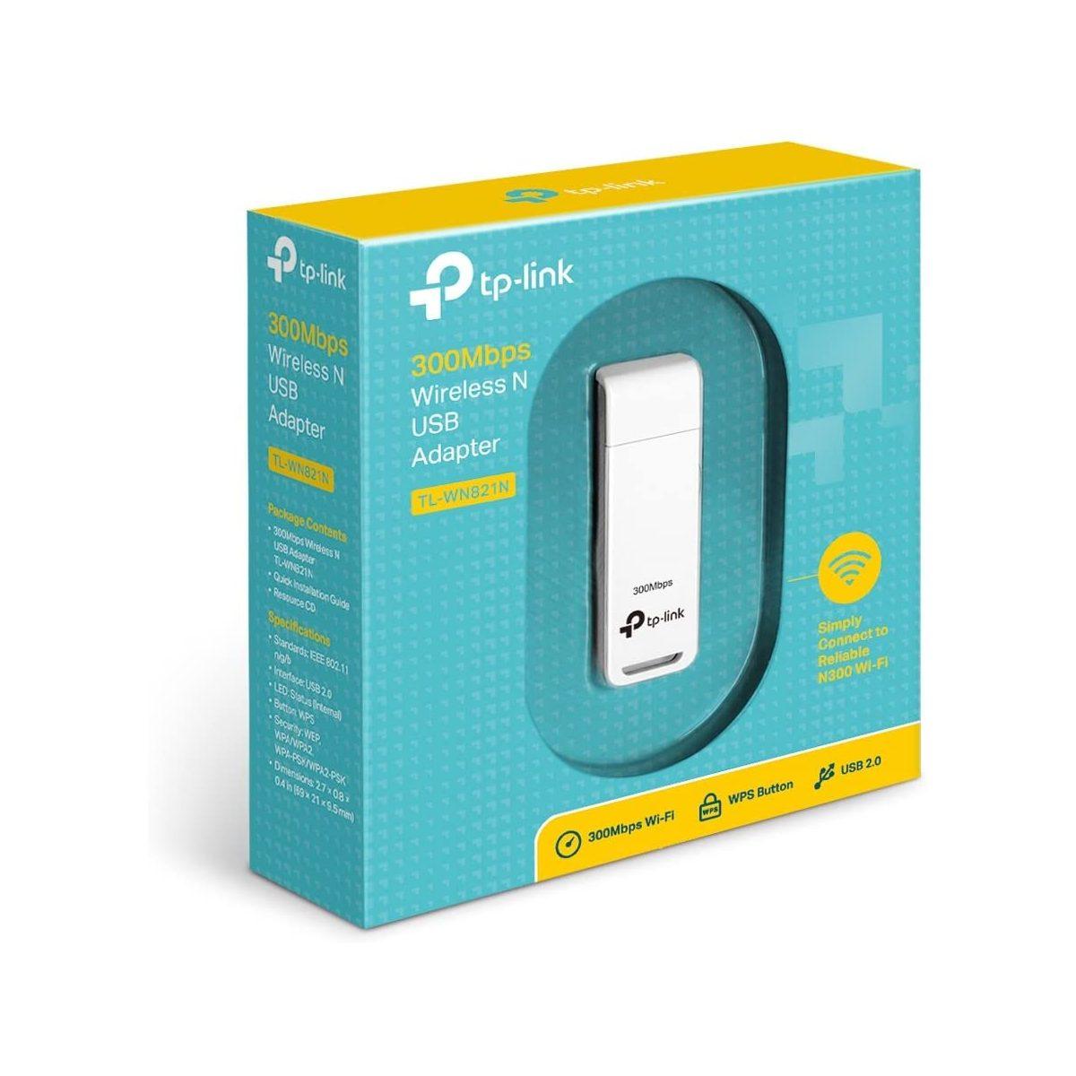 TP-Link TL-WN821N Adattatore USB Scheda di Rete, Wireless 300Mbps, 2.4GHz, 2 Antenne Interne, USB 2.0, Pulsante WPS N300 Single